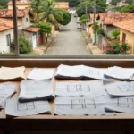 Documentos e plantas de imóveis sobre mesa para comparar propostas de compra