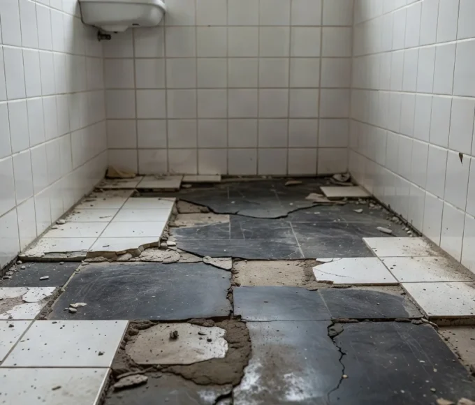 Piso de banheiro em reforma para evitar infiltrações