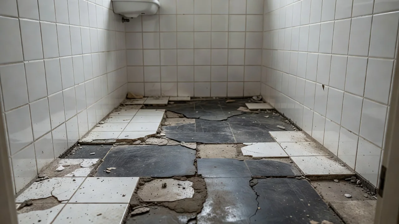 Piso de banheiro em reforma para evitar infiltrações