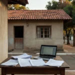 Casa brasileira com documentos representando consulta de ações judiciais antes de comprar imóvel