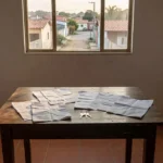 Documentos de cartório e casa para cálculo de custos do primeiro imóvel