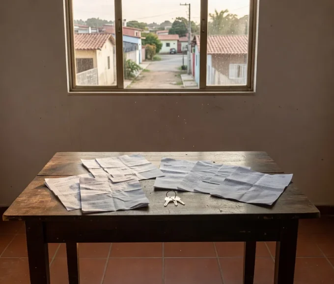 Documentos de cartório e casa para cálculo de custos do primeiro imóvel